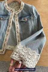 Long Sleeve Retro Lace Patchwork Denim Jacket