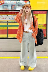 Retro Orange Plaid Blouse â€?Cozy Vintage Fall Outfit