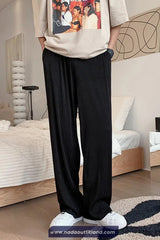 Casual Ice Silk Men Pleated Long Pants