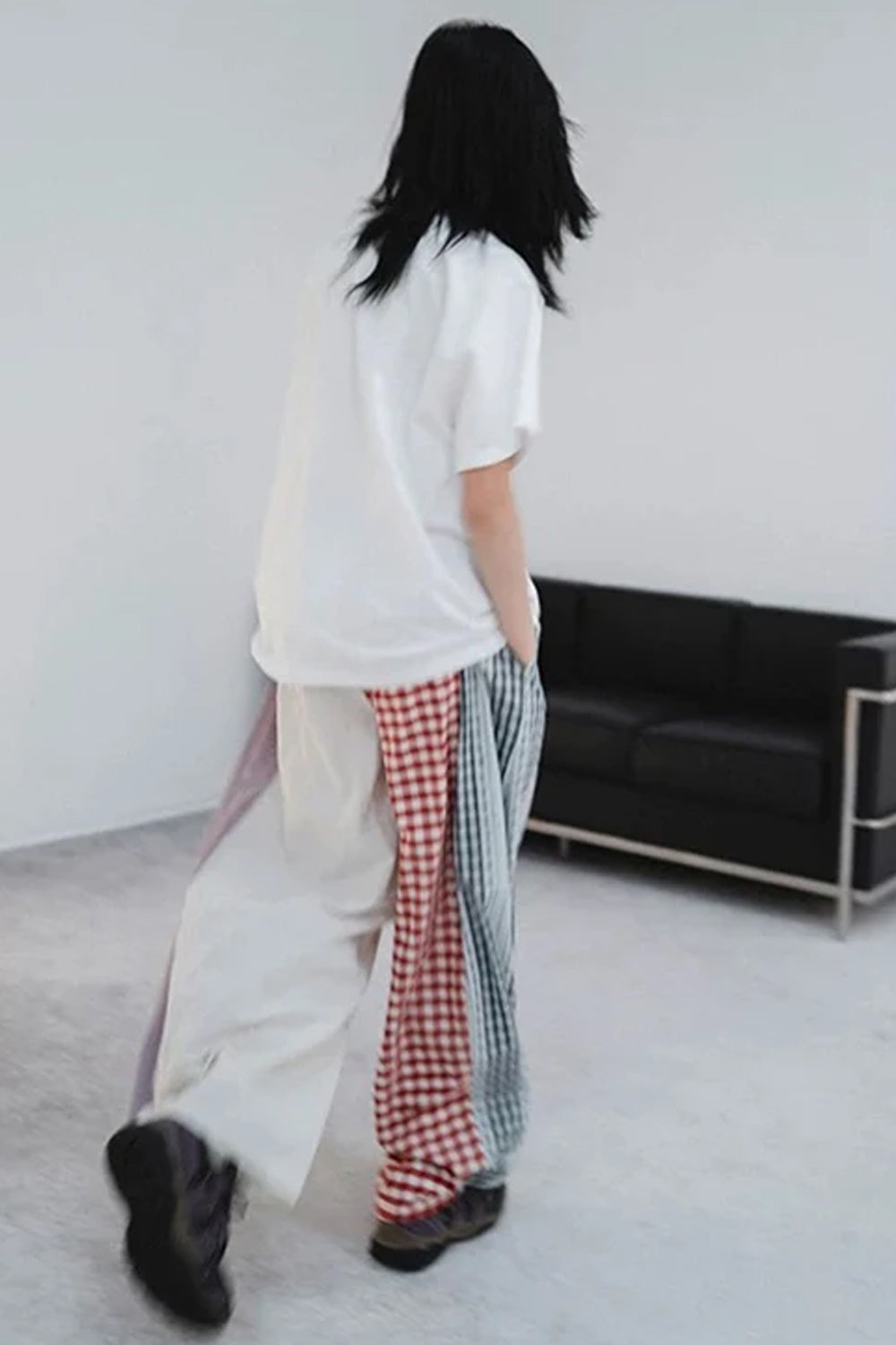 Loose Wide Leg Plaid Patchwork Streetwear Pants