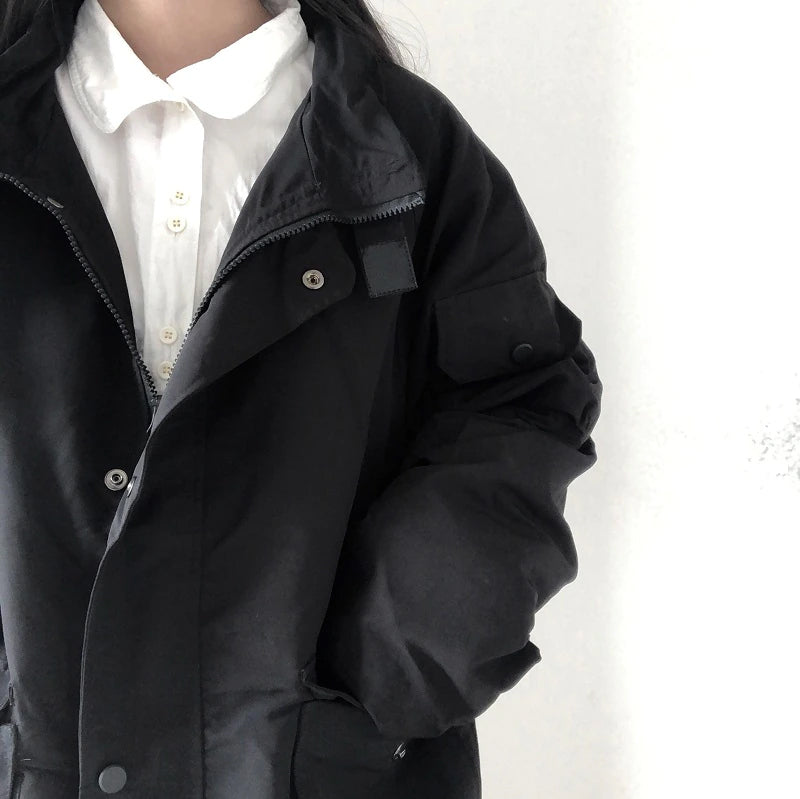 Loose Long Sleeve Solid Cargo Pockets Jacket