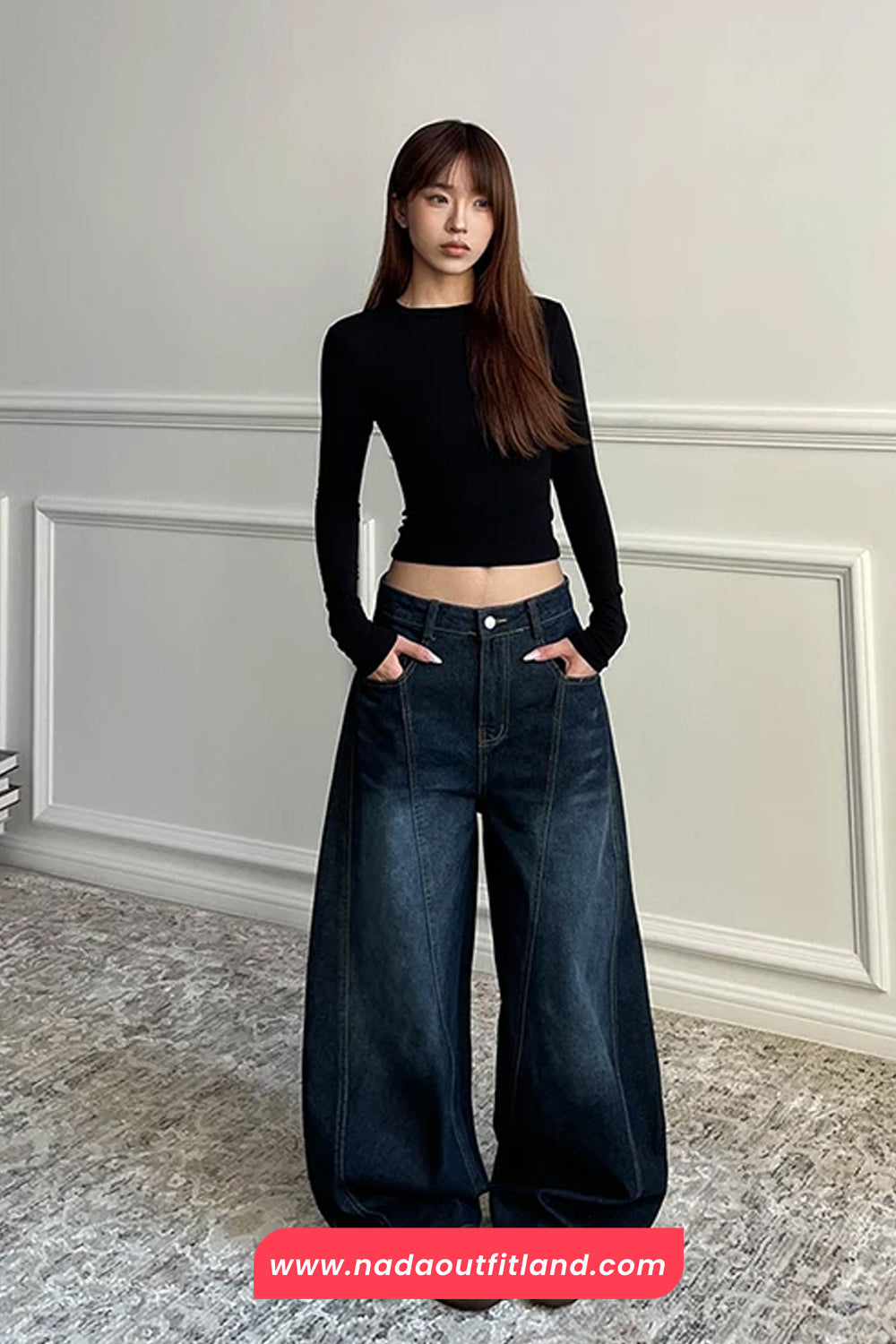 High Waist Loose Retro Black Jeans Pants