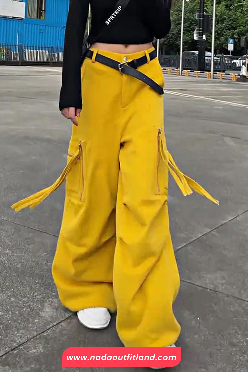 High Waist Cargo Pockets Zipper Wide Leg Pants