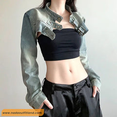 Long Sleeve Sexy Cropped Retro Jeans Jacket