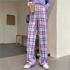 Loose Wide Leg Plaid Casual Pants