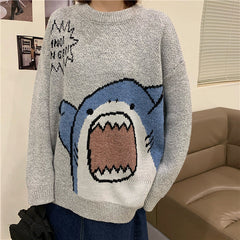 Cute Shark Cartoon Retro Loose Sweater