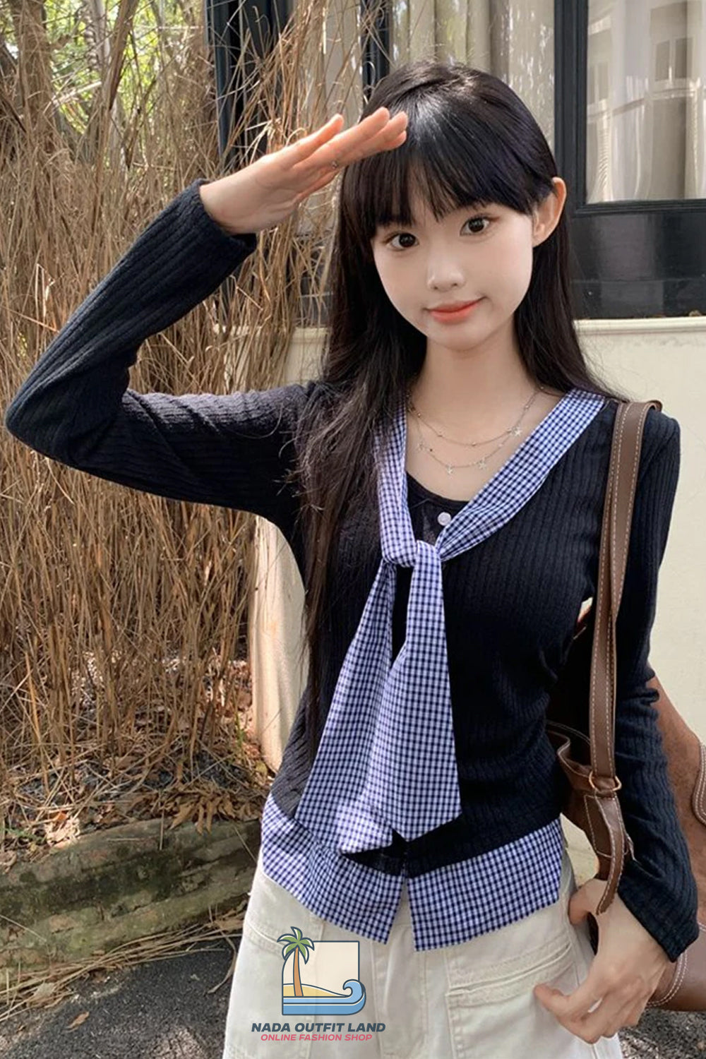 Long Sleeve Plaid Cute Bandage Slim Sweater