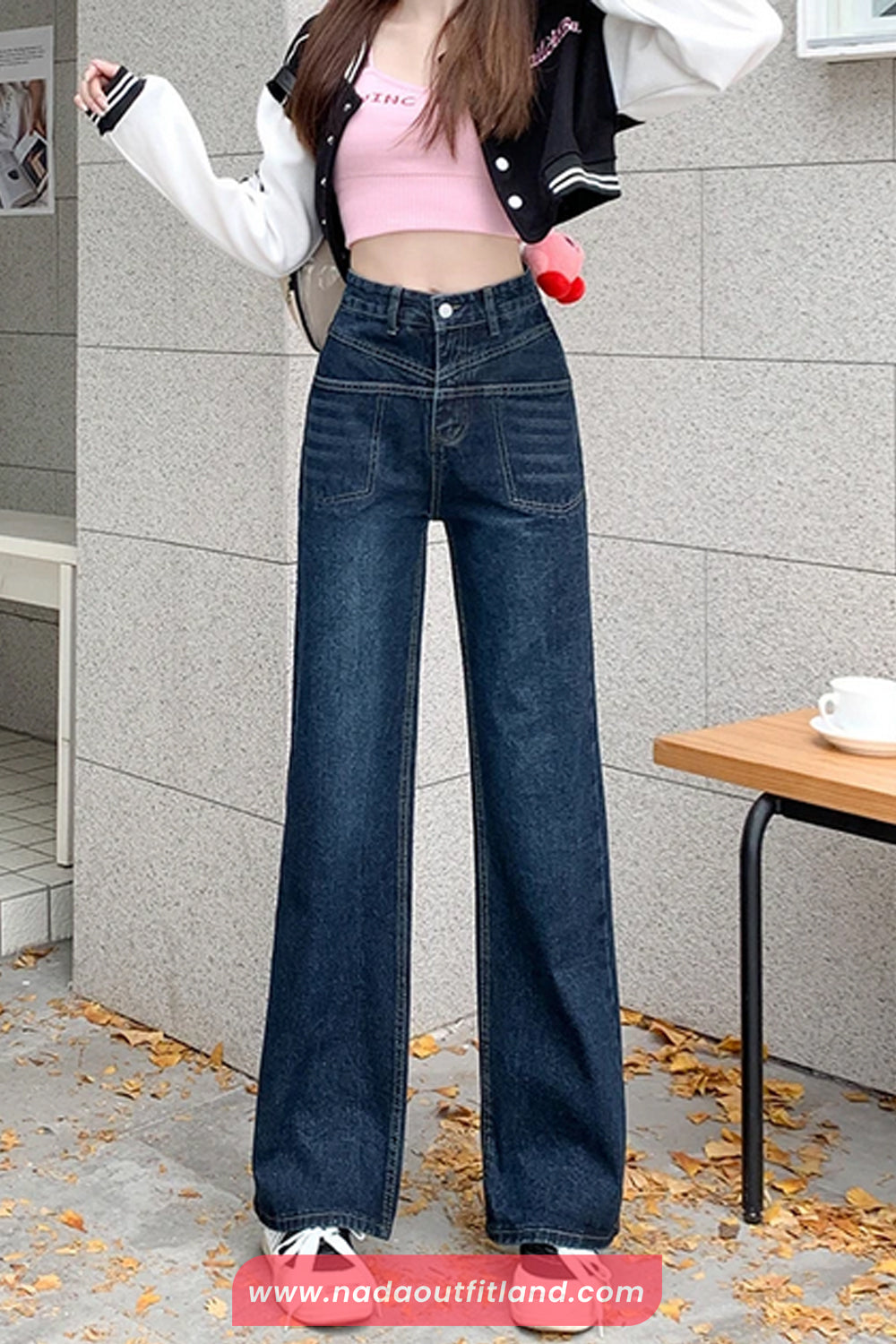 High Waist Front Pockets Long Jeans Pants
