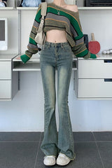 High Waist Retro Skinny Flare Jeans Pants