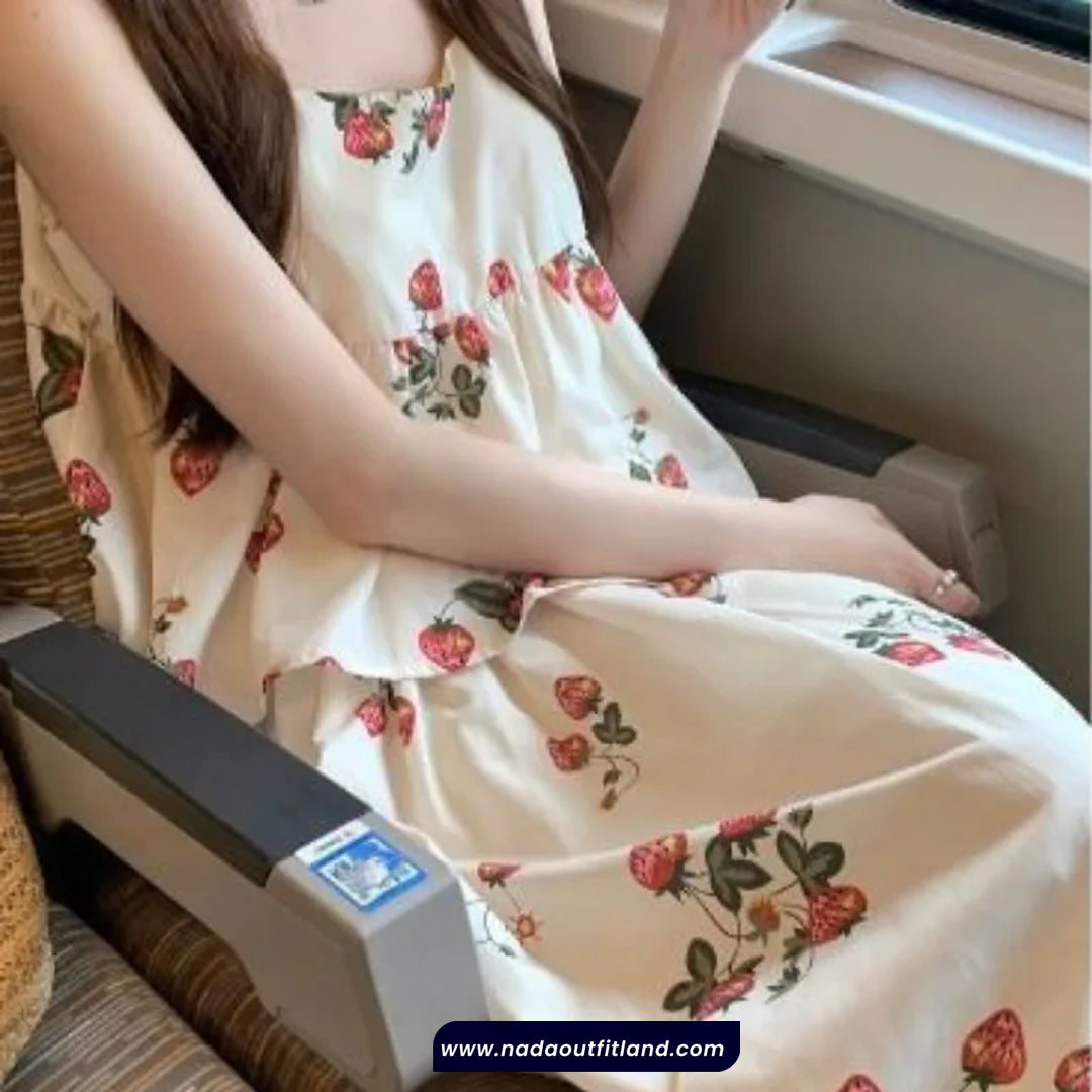 Two Piece Cute Strawberries Pattern Dress Skirts Set