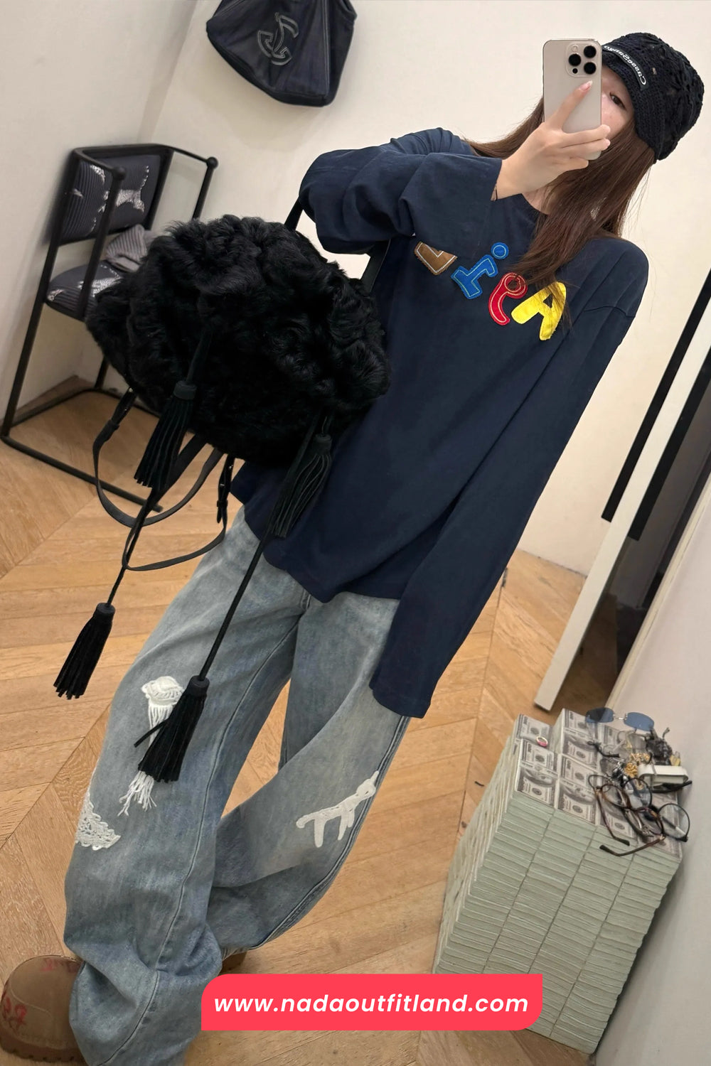 High Waist Loose Vintage Lace Embroidered Jeans Pants