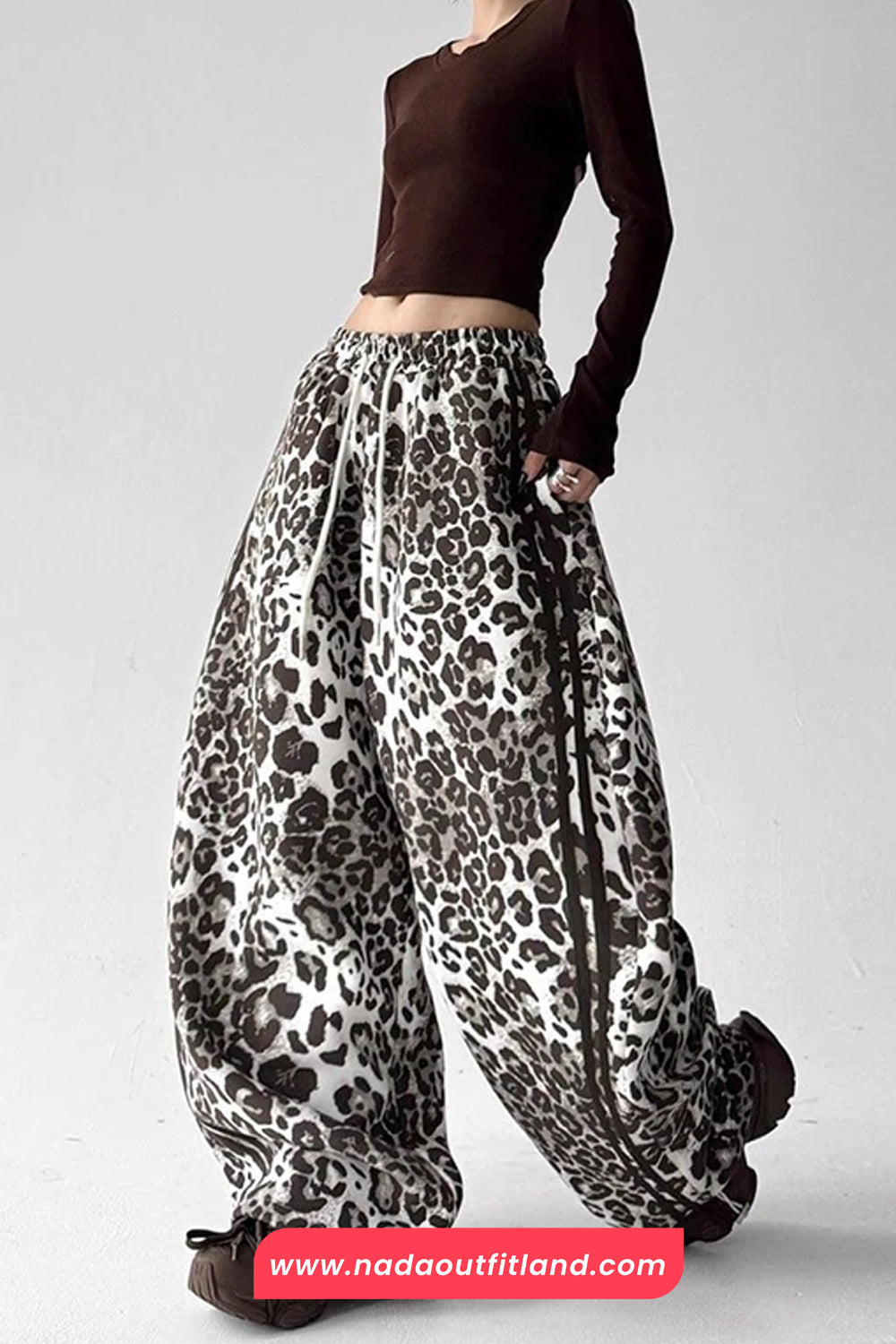 High Waist Loose Leopard Pattern Wide Leg Pants