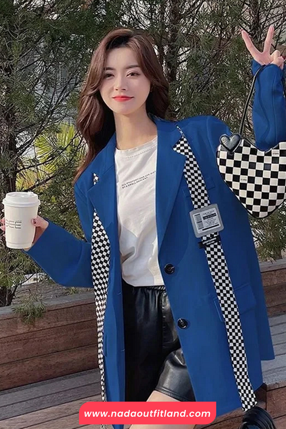Loose Checkered Spliced Blazer Coat Jacket