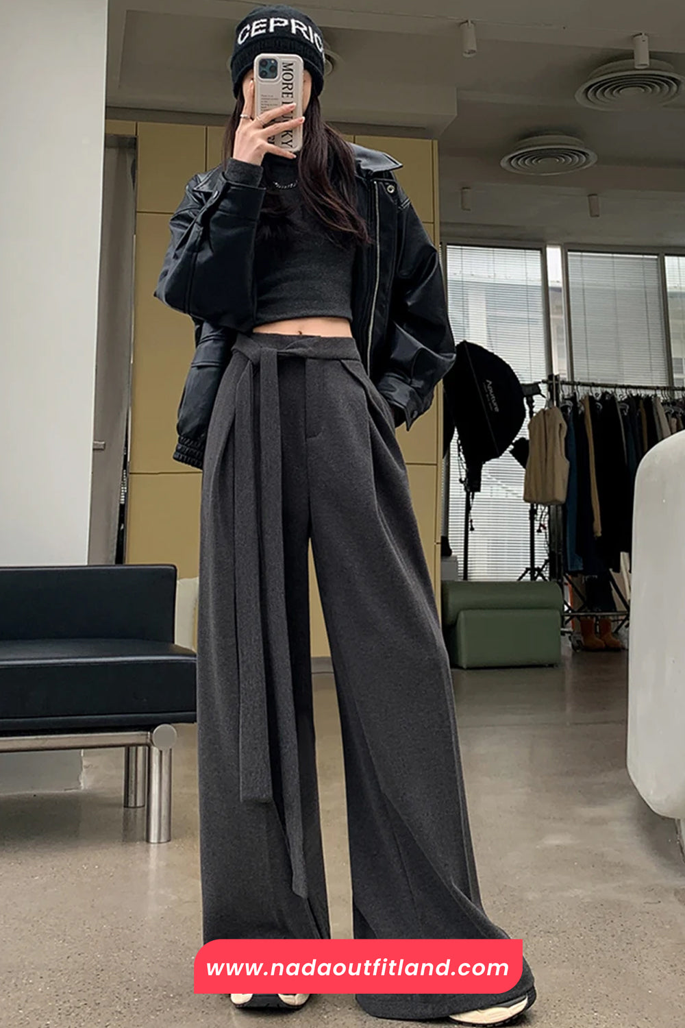 Loose Woolen Lace Up Wide Leg Pants