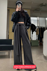 Loose Woolen Lace Up Wide Leg Pants
