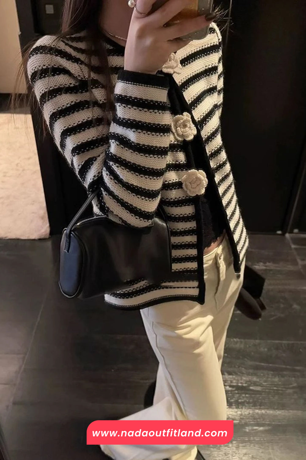 Long Sleeve 3D Flowers Striped Cardigan Sweater