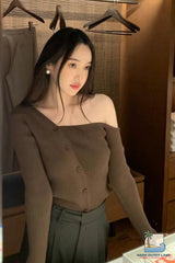 Long Sleeve Sexy Off Shoulder Irregular Knitted Sweater
