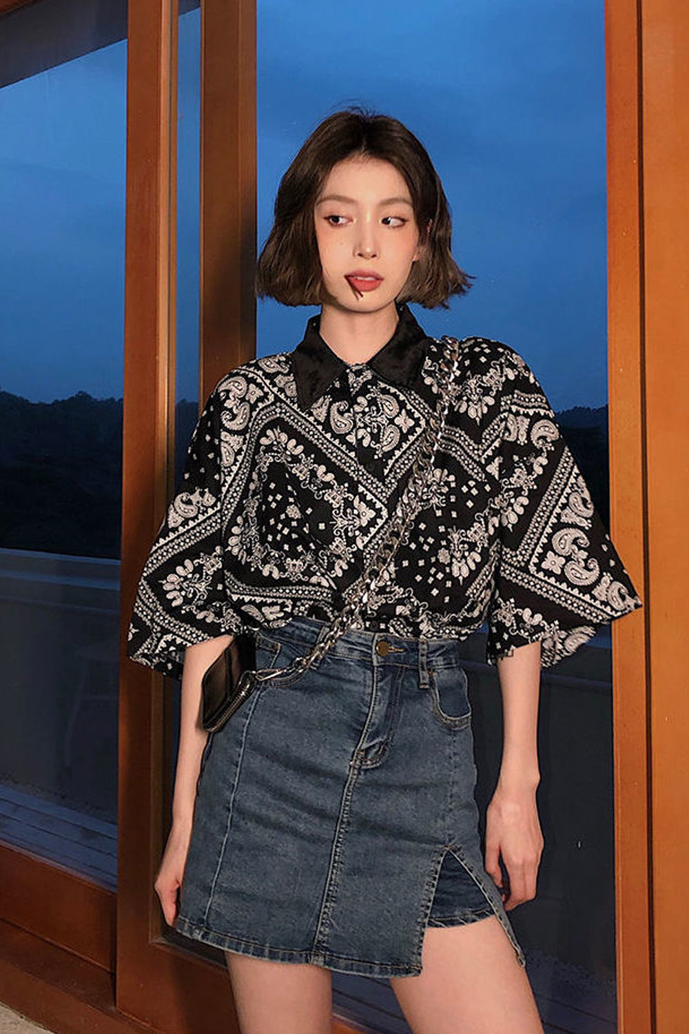 Vintage Black Art Pattern Loose Blouse Shirt