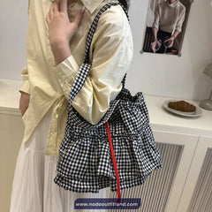 Retro Ruffled Style Plaid Pattern Women Tote Bag
