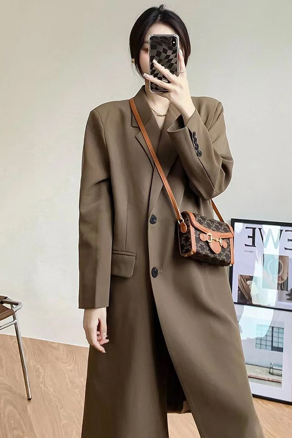 Long Sleeve Elegant Midi Blazer Office Jacket