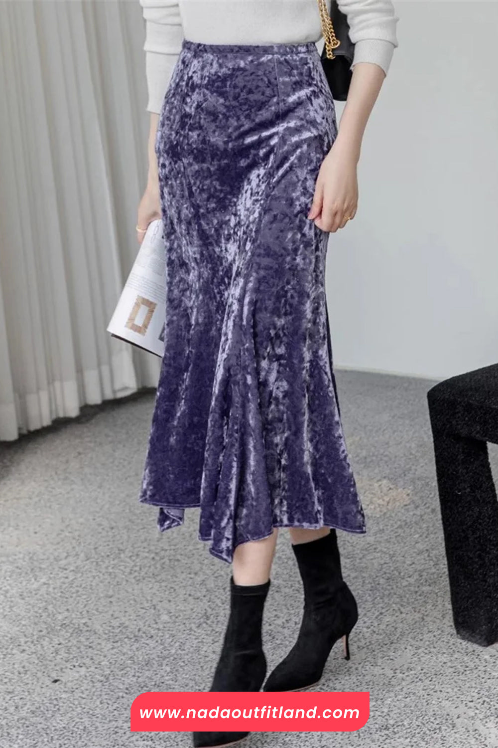 High Waist Sexy Slim Elegant Ruffles Velvet Skirts