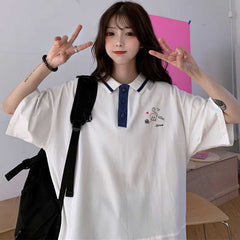 Cartoon Pocket Printed Turn Down Collar Shirts