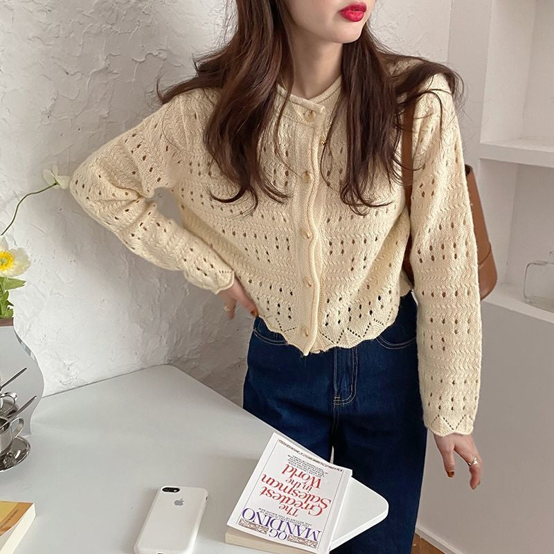 Hollow Out Slim Cardigan Sweater