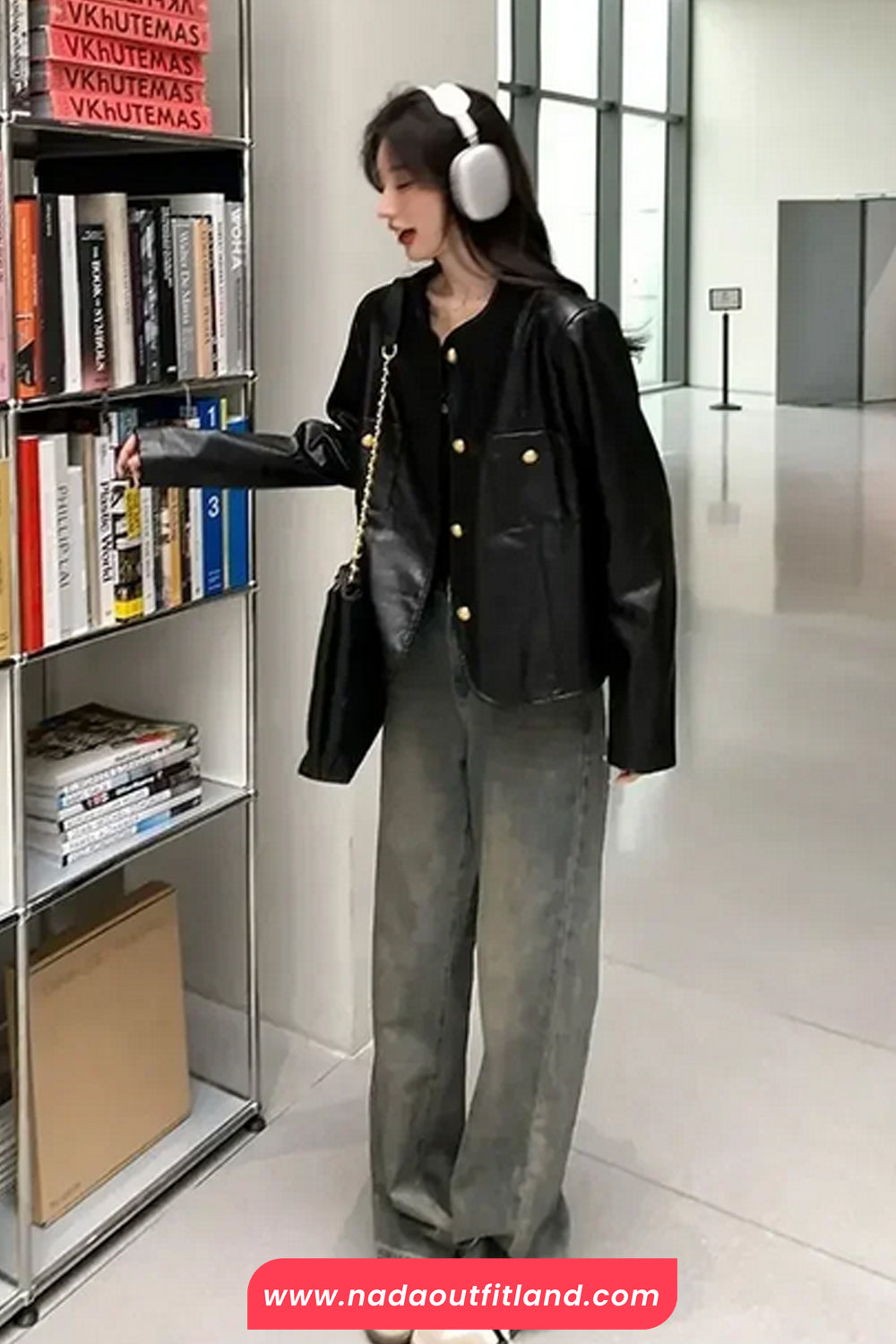Long Sleeve O-Neck PU Leather Jacket