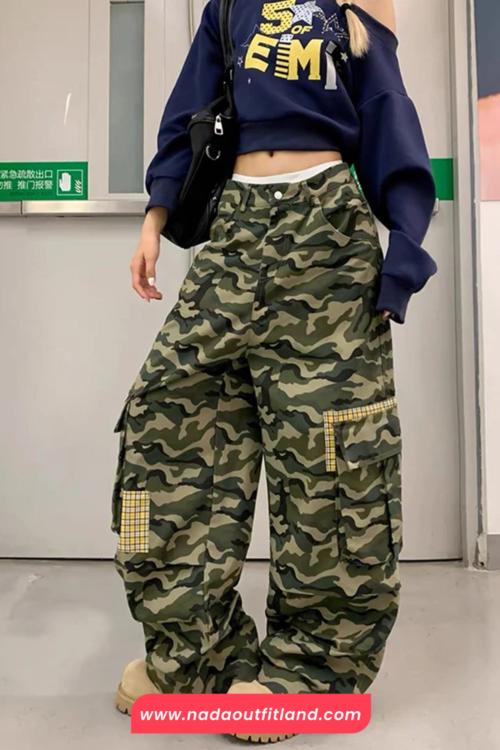 Wide Leg Retro Cargo Camouflage Style Pants