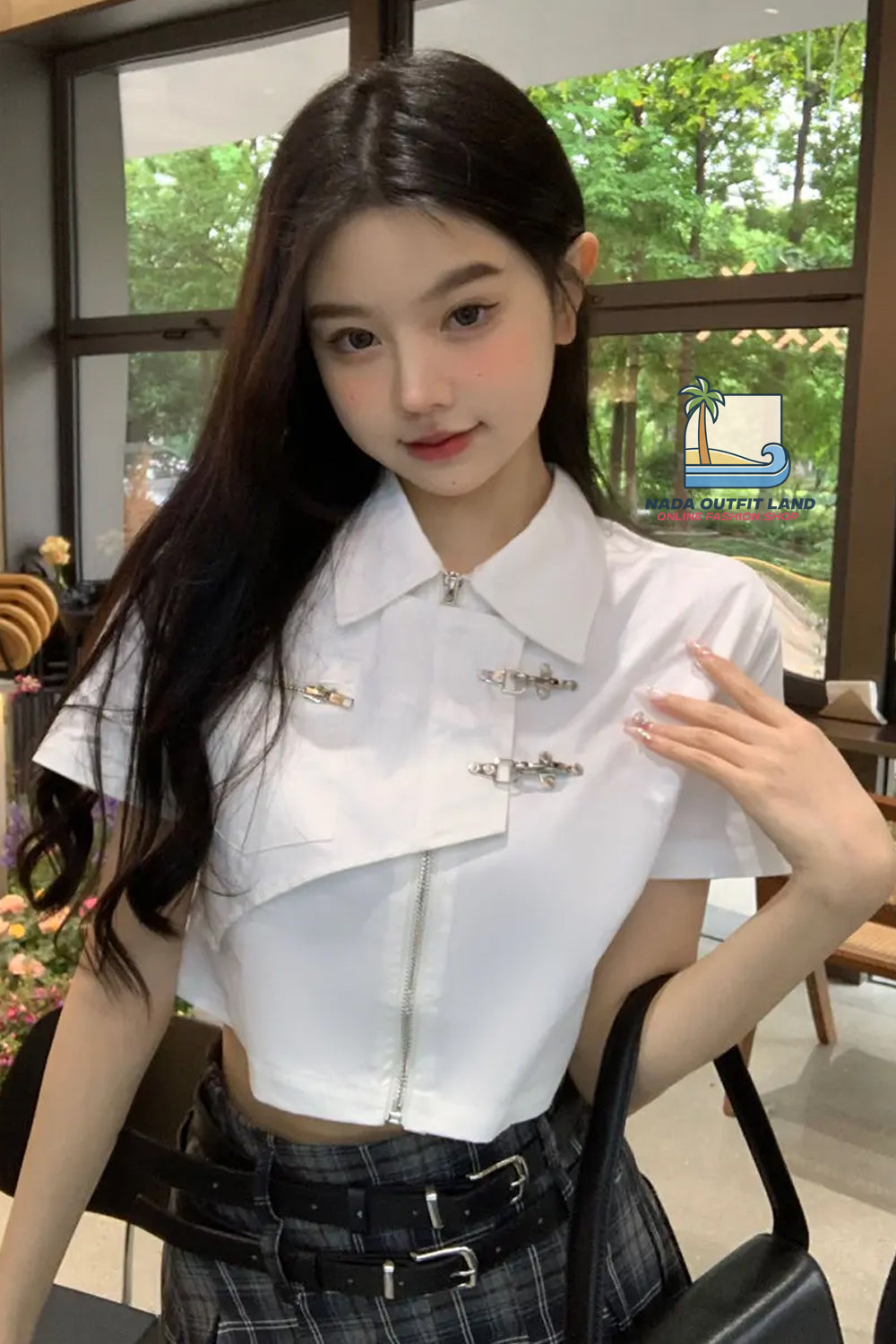 Sexy Turn Down Collar Retro Cropped Zipper Blouse Shirt