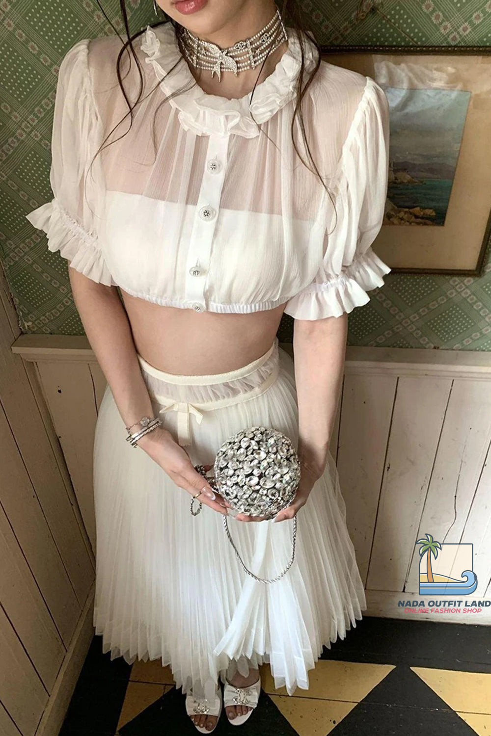 Puff Sleeve Sexy Elegant Mesh Transparent Crop Tops