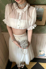 Puff Sleeve Sexy Elegant Mesh Transparent Crop Tops