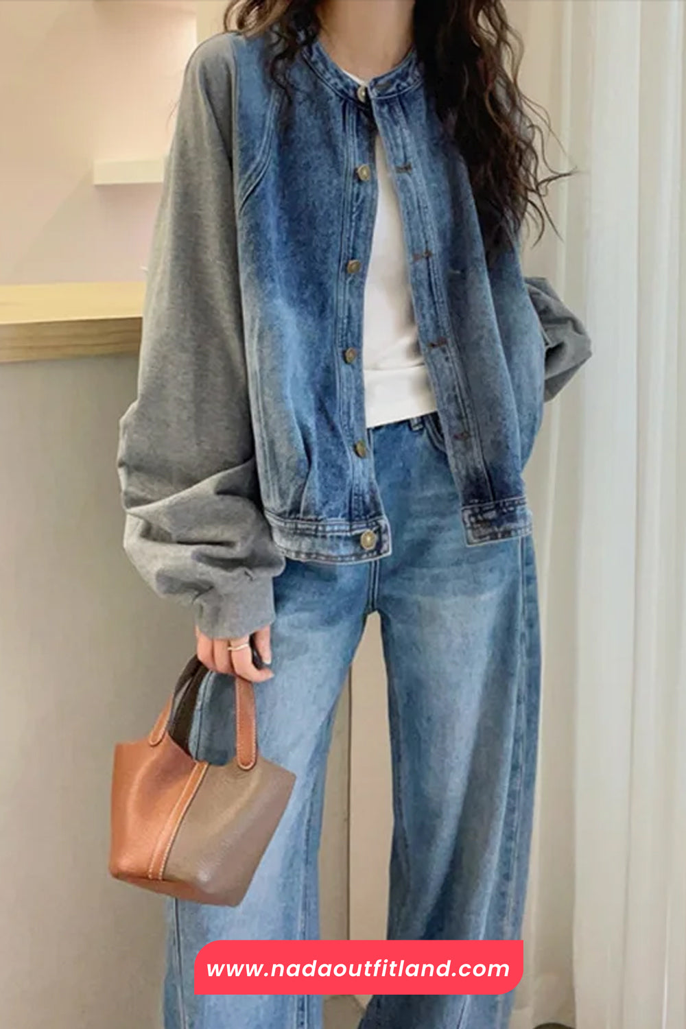Loose O-Neck Denim Patchwork Sweatshirt
