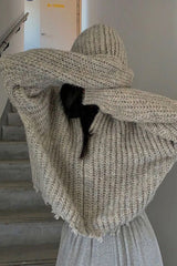 Loose Thick Knitted Zipper Hooded Sweater