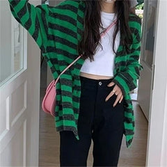Loose Striped Colors Cardigan Sweater