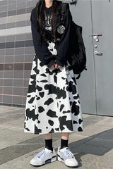 Loose Cow Printed Mid Calf Skirts