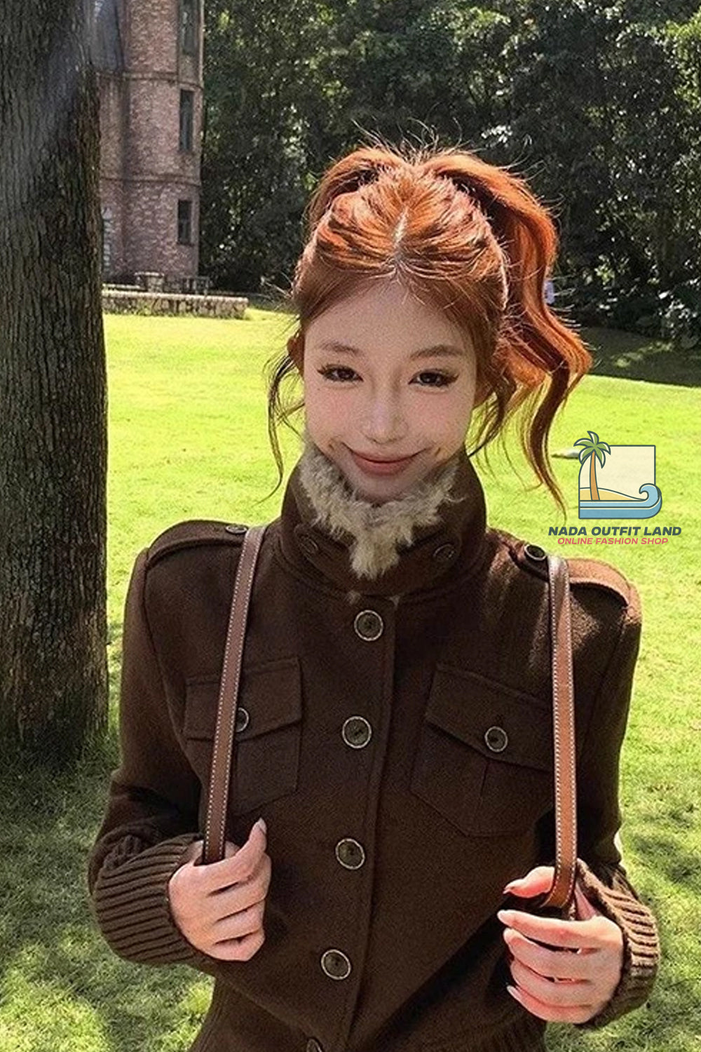 Long Sleeve Vintage Stand Collar Cropped Brown Coat Jacket