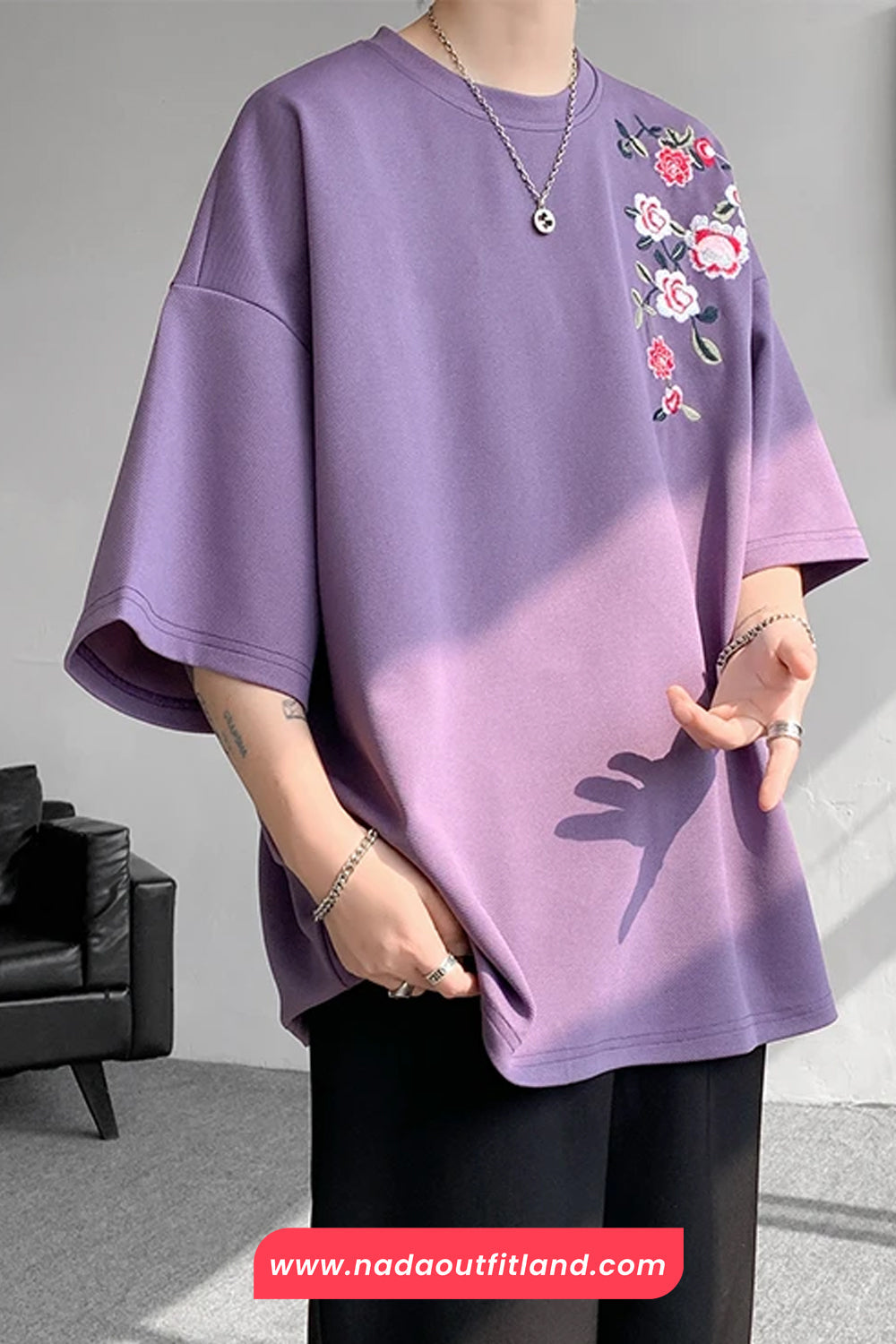 Loose Flower Embroidered Half Sleeve Shirts