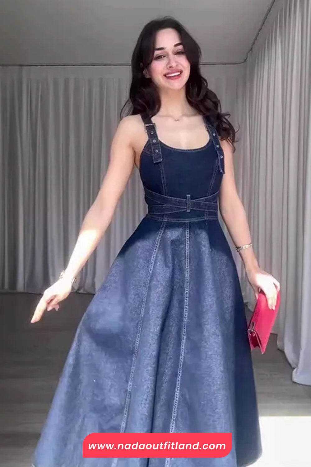 Sexy Open Back Strappy Long Denim Dress
