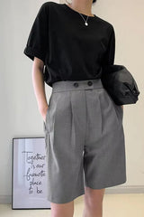 High Waist Loose Straight Office Shorts Pants