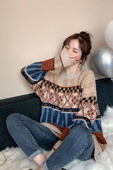 Long Sleeve Vintage Pattern Knitted Sweater