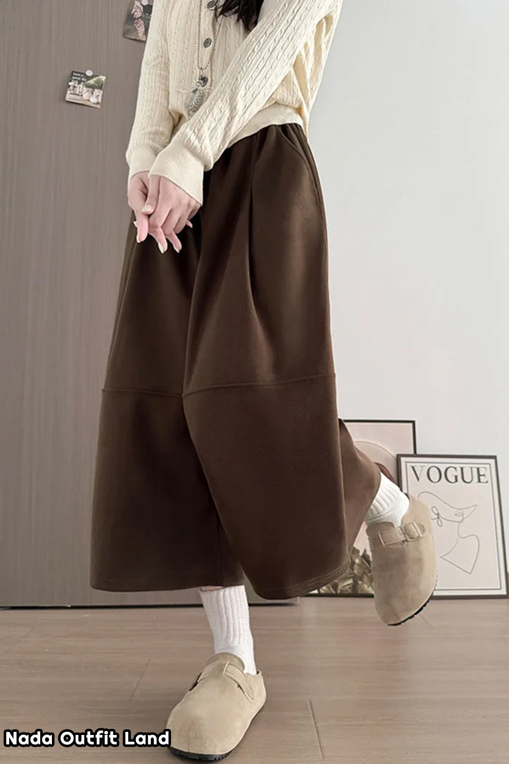 High Waist Knee Length Vintage Woolen Pants