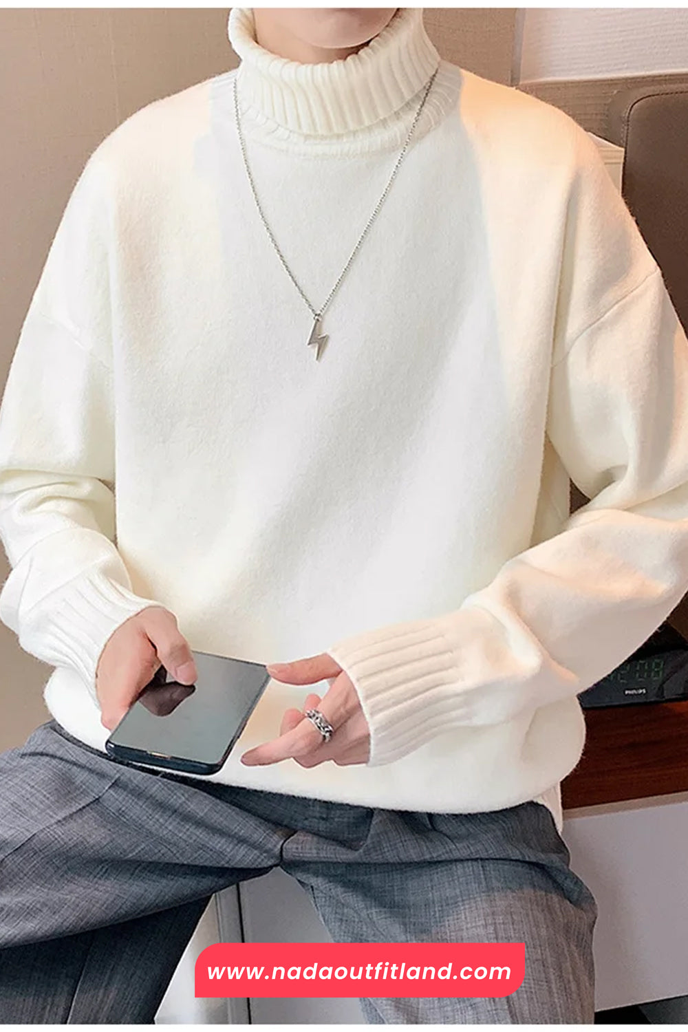 Long Sleeve Solid Turtleneck Knitted Men Sweater