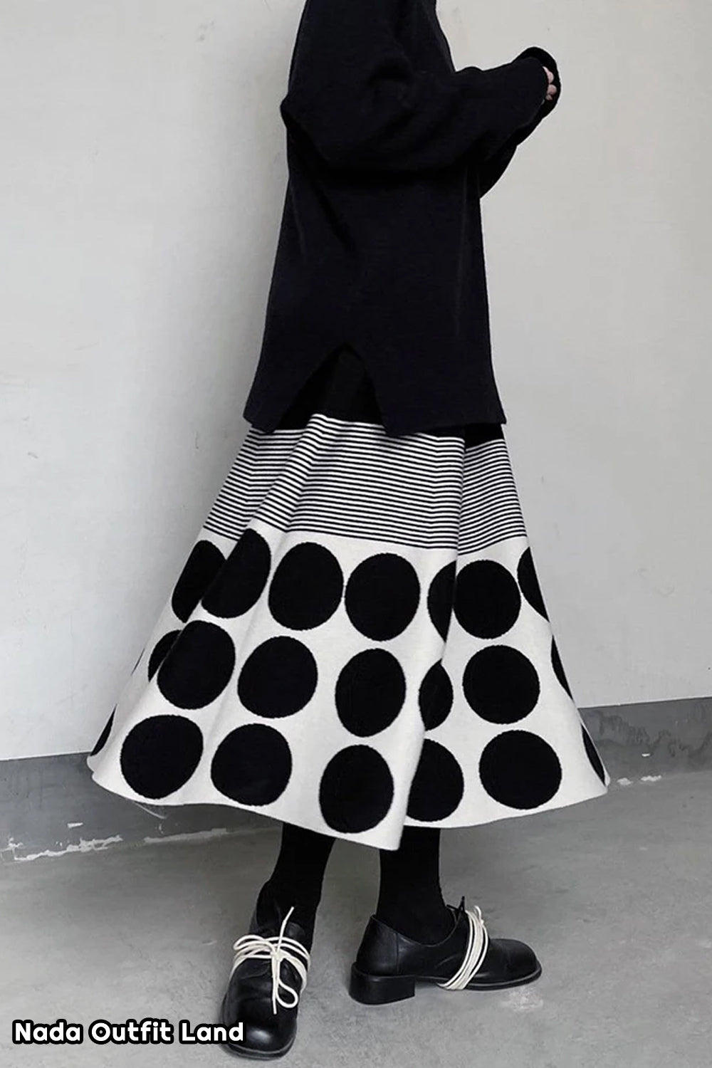 Vintage Polka Dot Striped Pattern Knitted Midi Skirts