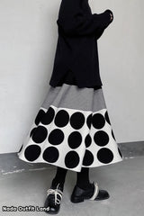 Vintage Polka Dot Striped Pattern Knitted Midi Skirts