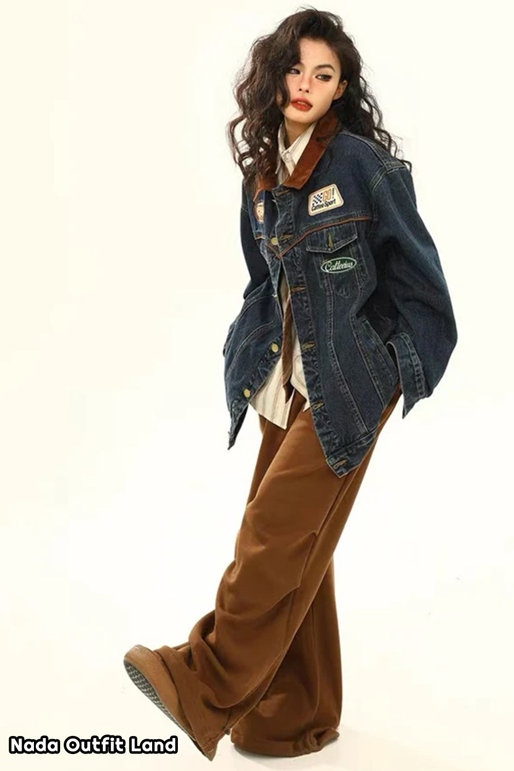 Long Sleeve Lapel Collar Retro Denim Blue Jacket