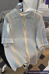 Short Sleeve Turn Down Collar Striped Style Knitted Shirt