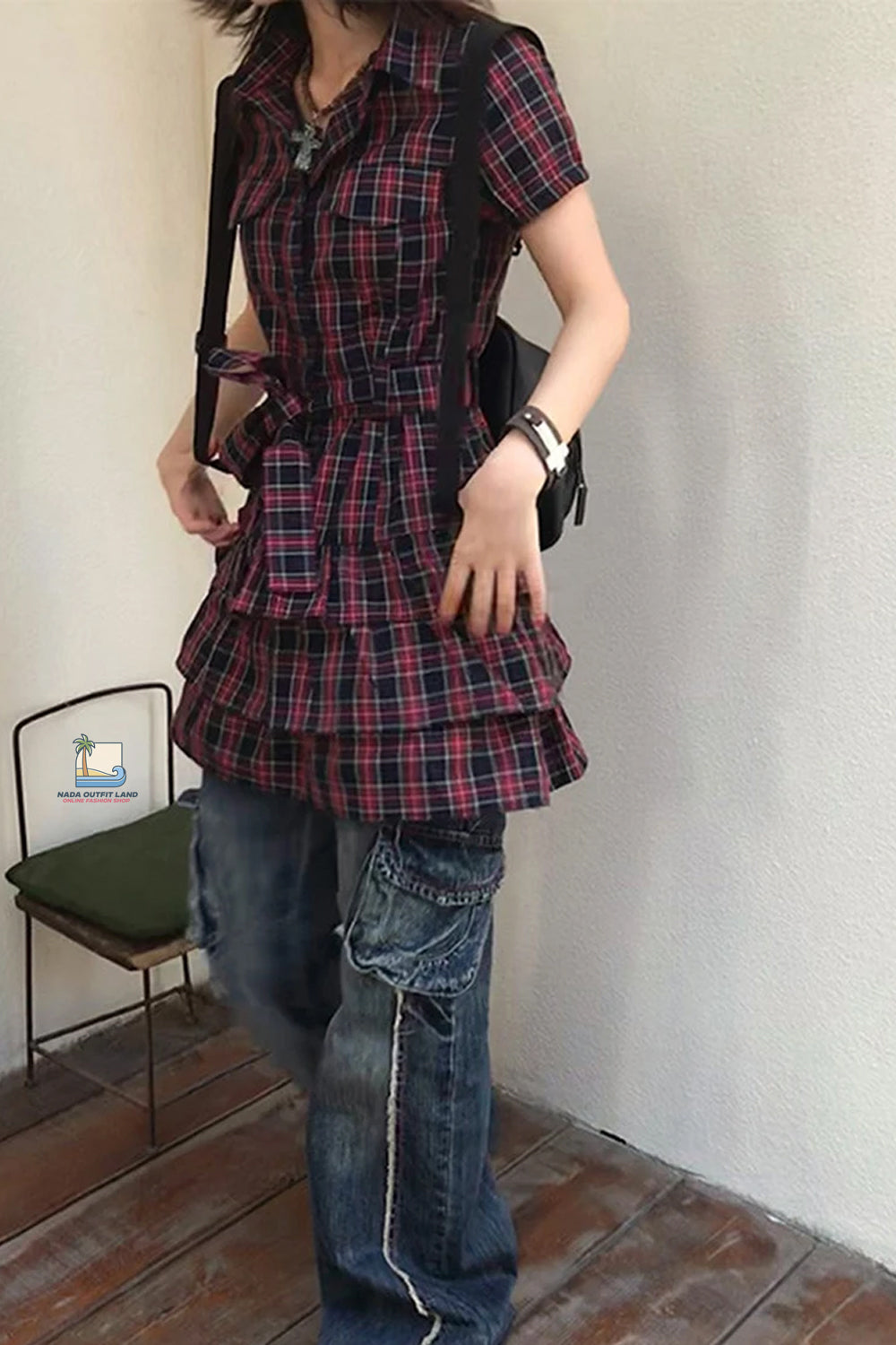 Vintage Ruffles Plaid Bandage Mini Dress