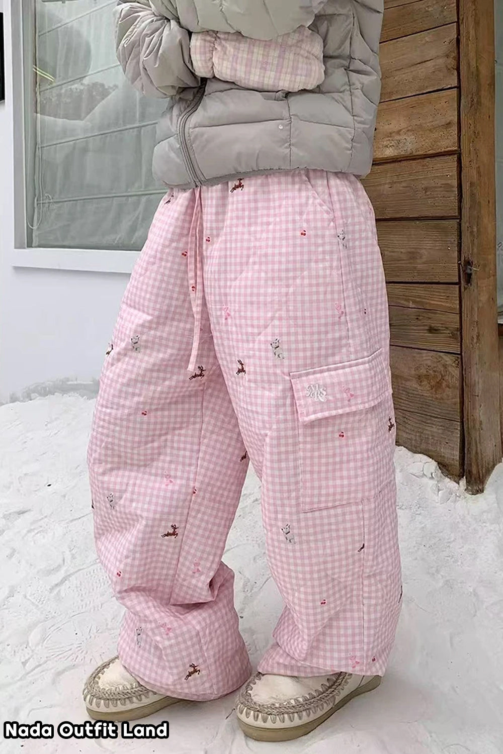 Loose Cargo Pockets Winter Thick Plaid Pants