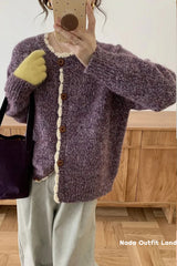 Long Sleeve Classic Button O-Neck Cardigan Sweater